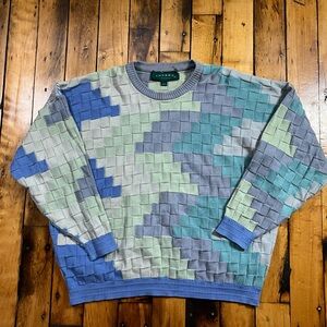 Vintage Tundra Size XL 3D Knit Sweater Colorblock Abstract Y2K Crewneck Canada